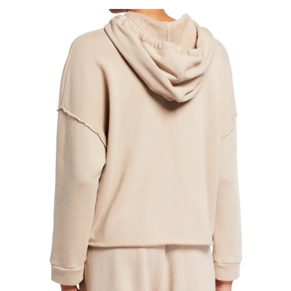 Eileen Fisher Organic Cotton Cropped Khaki Tan Raw Hem Lounge Hoodie Sweatshirt - Picture 2 of 10